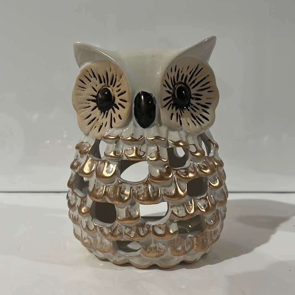 NEW Ceramic Owl Candle Holder Rustic Farmhouse Woodland Animal Candle Decor